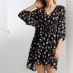 Umgee Black and Cream Polka Dot Mini Dress